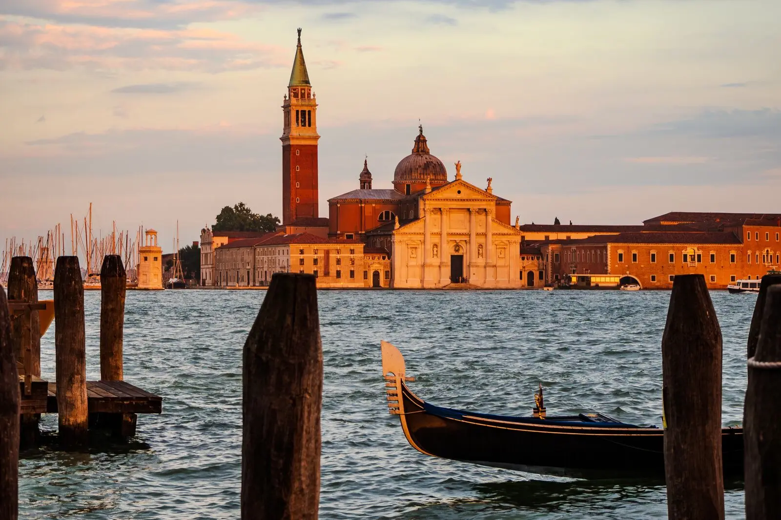 A gondola bobbing in front of San Giorgio Maggiore in Venice